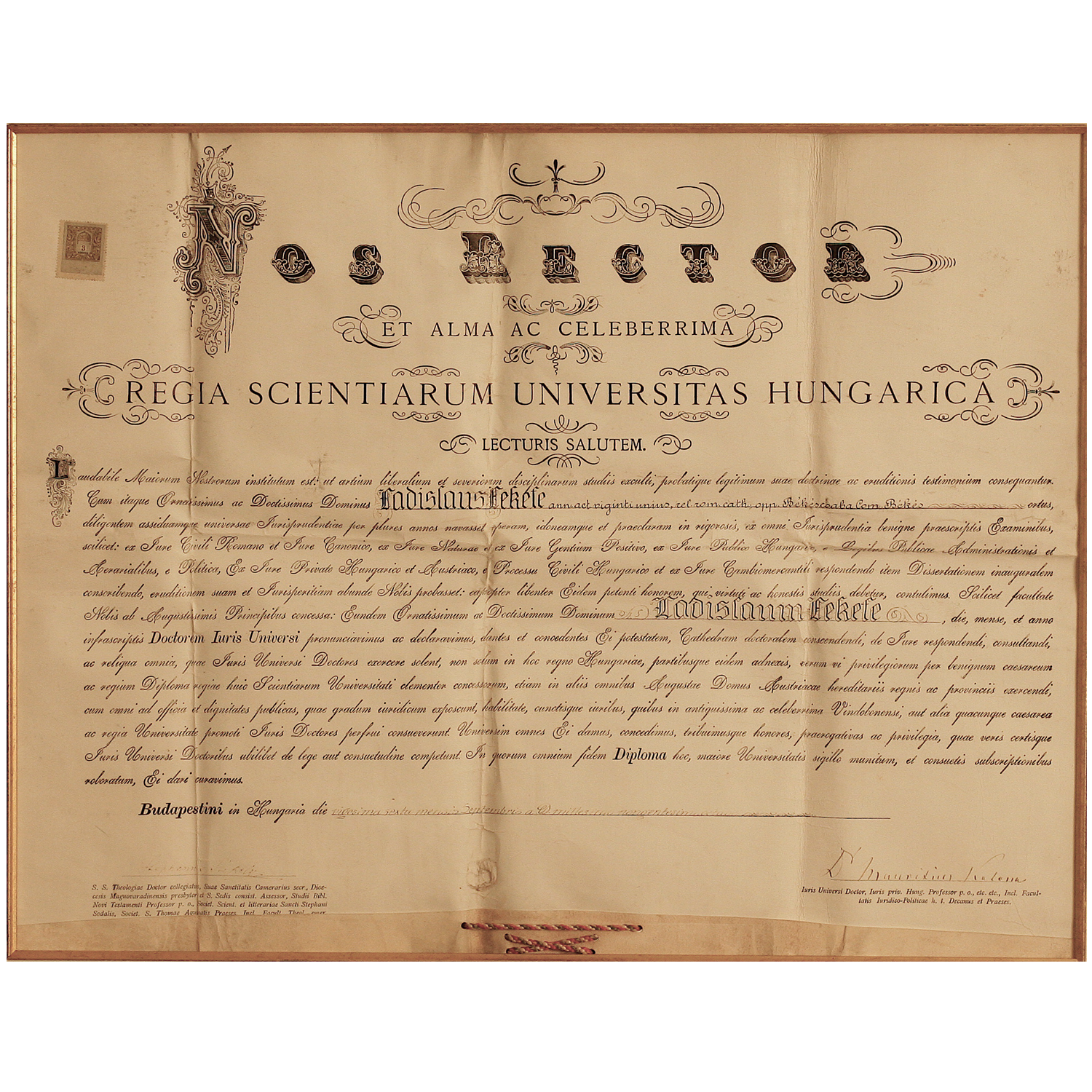 Fekete László egyetemi diplomája