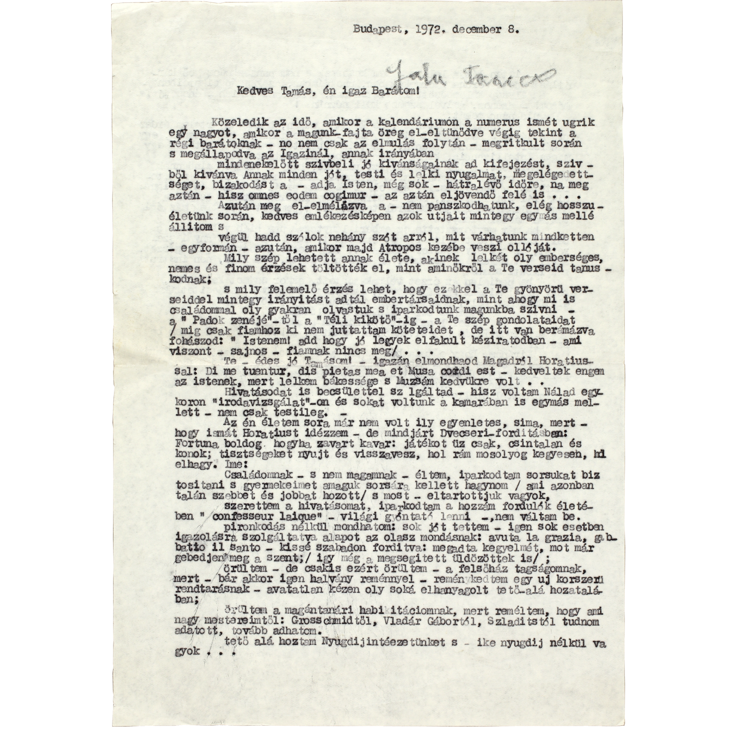 Falu tamáshoz írt levele 1. oldal